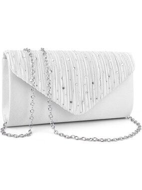 Women's White Clutch Purse Metallic Wedding Prom Imported Evening Bag